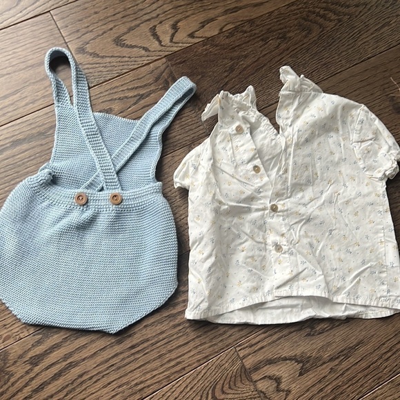 Paloma de Lao 18 month baby set blouse floral and baby blue knit shortall easter - Picture 2 of 2